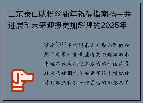 山东泰山队粉丝新年祝福指南携手共进展望未来迎接更加辉煌的2025年
